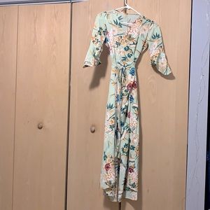 Green floral wrap dress